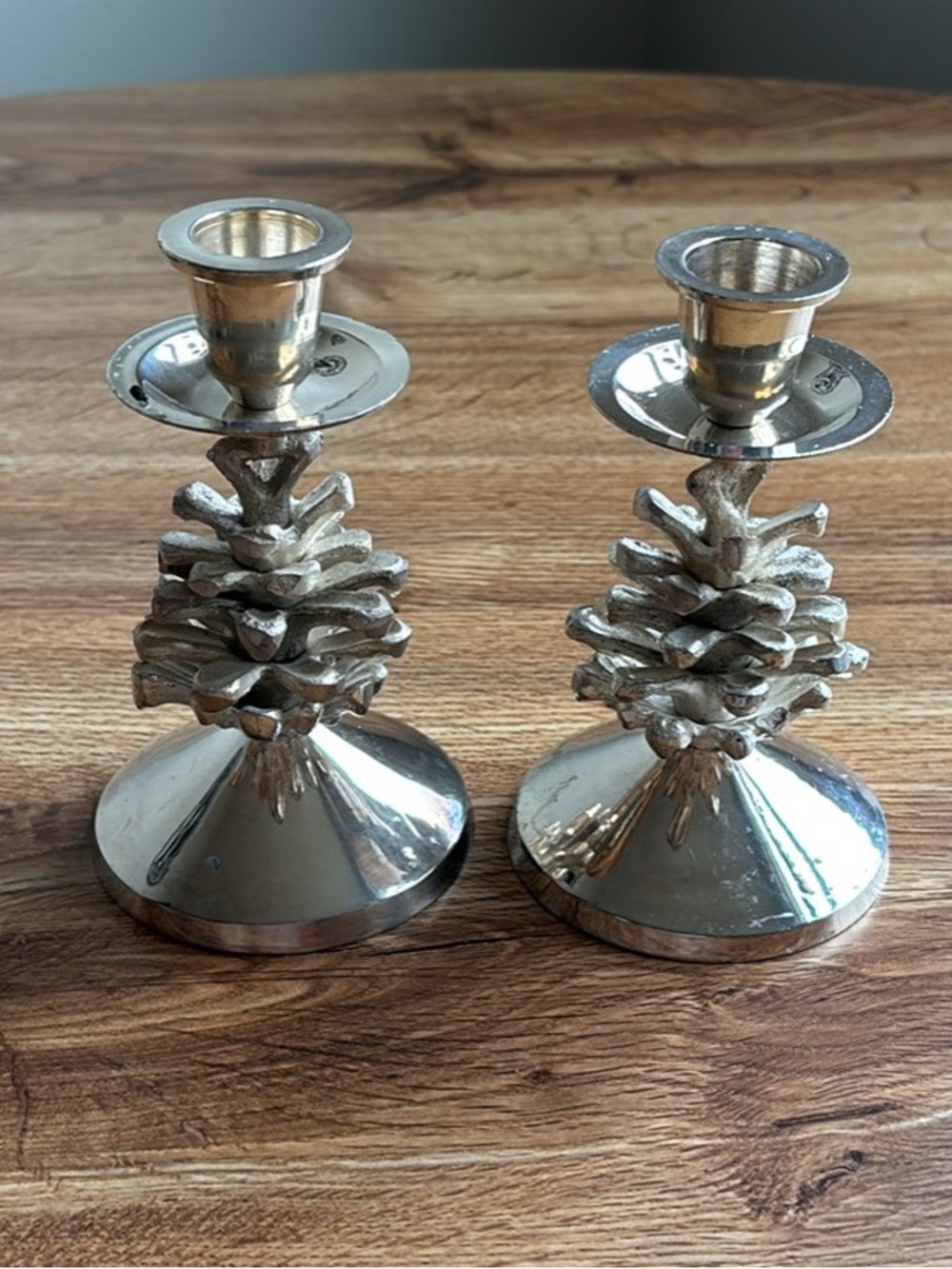 Vintage International Silver Co. Pinecone Candle Holder Set Silver Plated Taper